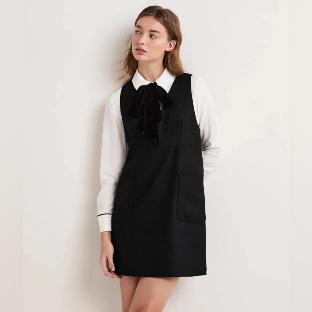 Boden Wool V Neck Pocket Detail Mini Shift Dress 10